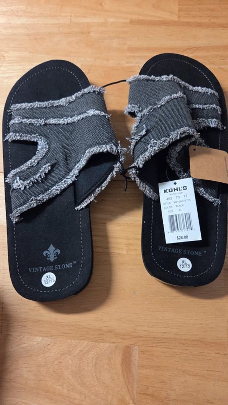 Vintage Stone Men's Slide Sandals XL 12/13 Black Frayed Canvas Slip on NWT